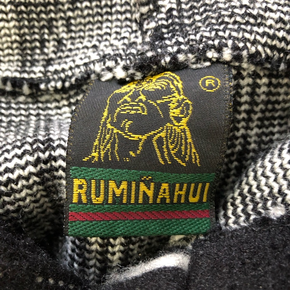 Ruminahui heavy wool cardigan hoodie mens L black white llama hippie Ecuador - Picture 3 of 9